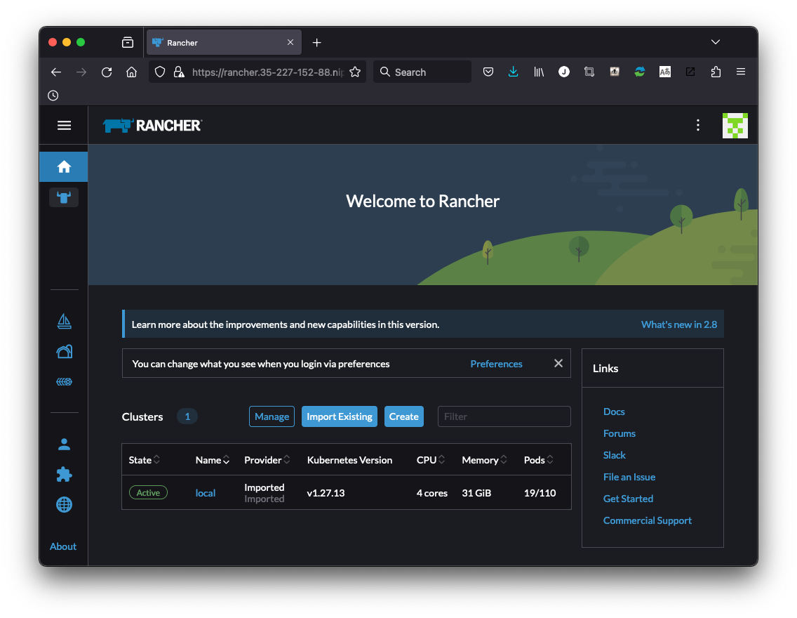 Rancher Server Dashboard